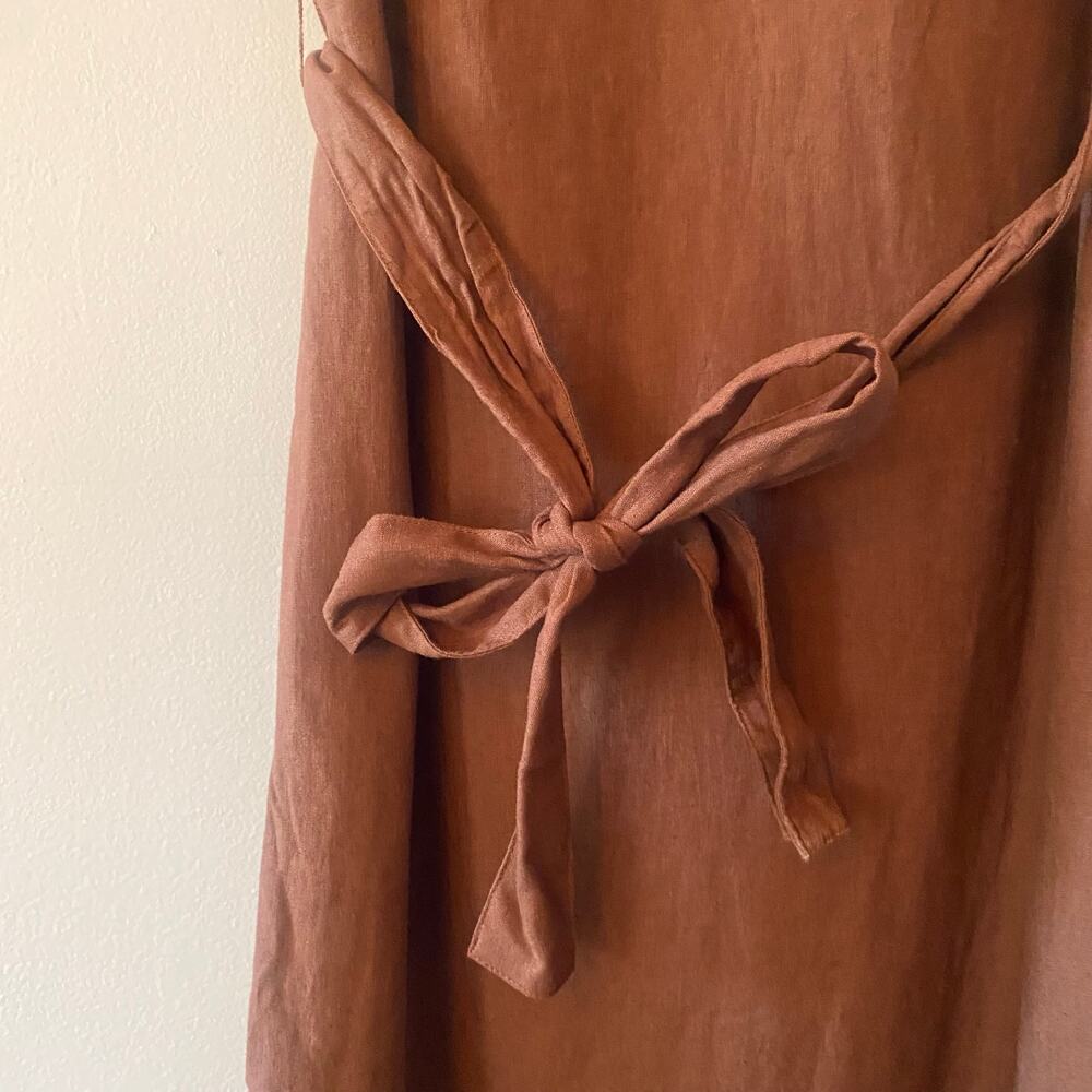 NWT Ann Taylor Chocolate Brown Linen Blend Sleeveless Mini Dress V-neck Women 4 - Picture 4 of 11
